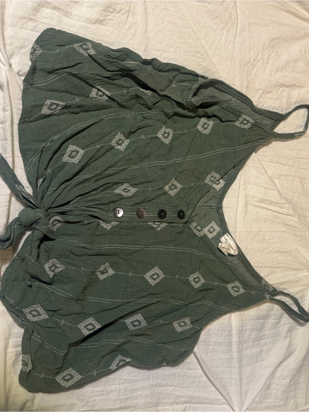 By Together Green Textured crop tie Top